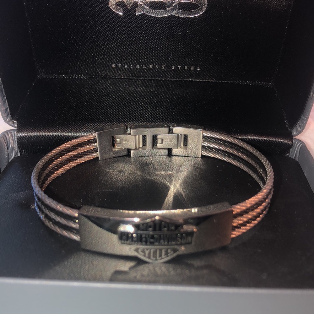 Mens Harley Davidson stainless steel cable bracelet with box - FREE SHIPPING - Picture 2 of 12